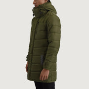 
Green Full-Grain Leather Hooded Jacket - Вид сзади, подчеркивающий посадку по плечам и ровный край