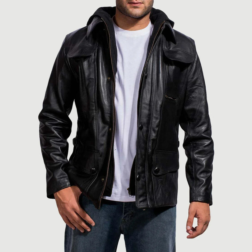 Moulder Hooded Черный Кожаная куртка для Мужчин