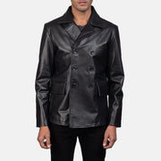 
Mr. Bailey Черный Leather Naval Peacoat для Мужчин in Black Cowhide Leather - Вид спереди и приталенный силуэт | Купить в официальном онлайн-магазине