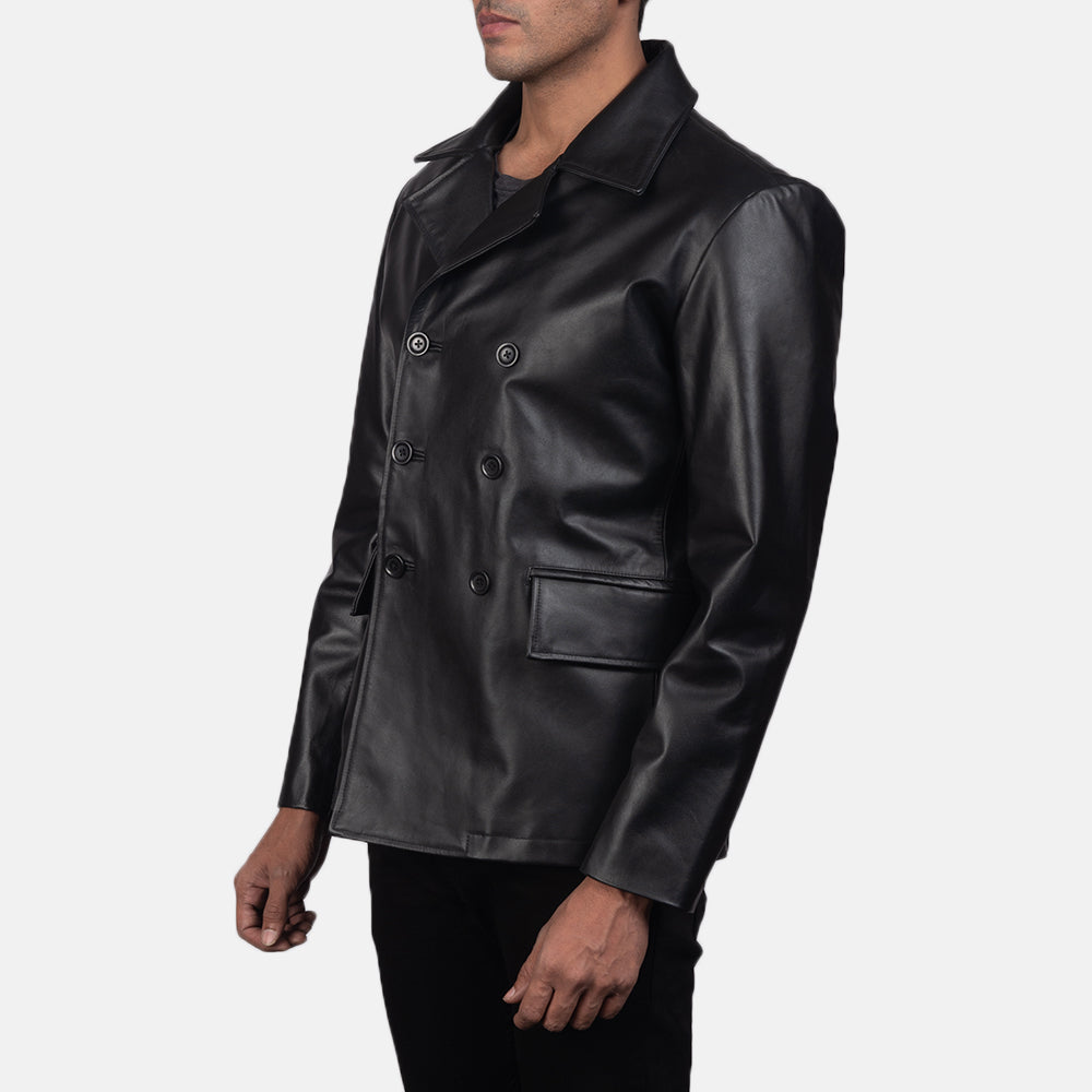 
Black Cowhide leather Blazer - Вид сзади, подчеркивающий посадку по плечам и ровный край