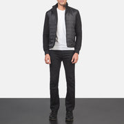 
Nashville Стеганый Черный Windbreaker Кожаная куртка для Мужчин - Вид сбоку, демонстрирующий эргономичный крой рукава