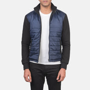 Nashville Quilted Синяя Windbreaker Кожаная куртка мужская in Blue &amp; Black Nylon (Torso) &amp;Amp; Knitted Fabric (Sleeves) - Вид спереди и приталенный силуэт | Купить онлайн