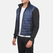 Blue &amp; Black Nylon (Torso) &amp;Amp; Knitted Fabric (Sleeves) Winter Jacket - Вид сзади с идеальной посадкой по плечам и ровным подолом