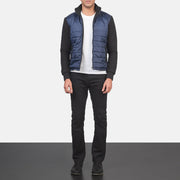 Nashville Quilted Синяя Windbreaker Кожаная куртка мужская - Вид сбоку с анатомическим кроем рукава