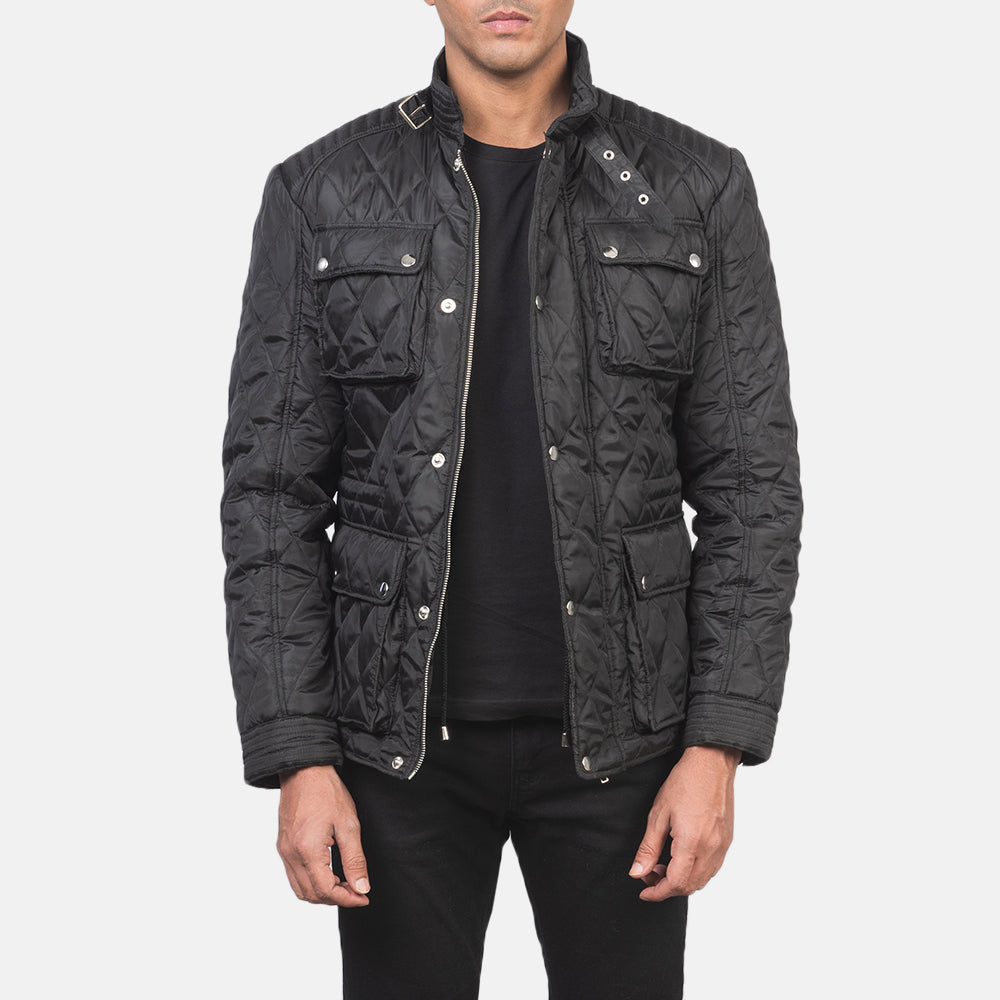 Nelson Quilted Black Windbreaker Jacket in Black Polyester - Вид спереди и приталенный силуэт | Купить в официальном онлайн-магазине