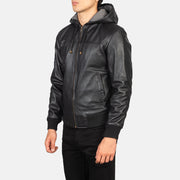 Black Sheepskin Leather Hooded Jacket - Back View Showing Tailored Shoulder Fit & Clean Hemline