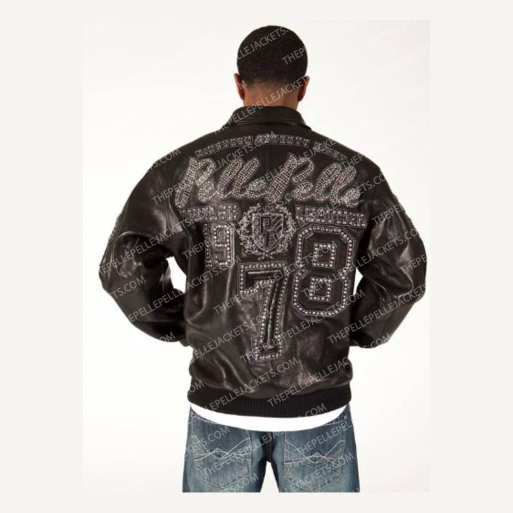 Encrusted Varsity Leather Jacket