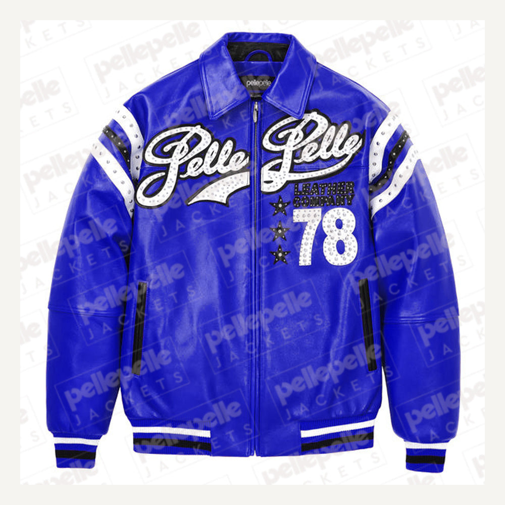 
Encrusted Varsity Кожаная куртка (Navy) для Женщин