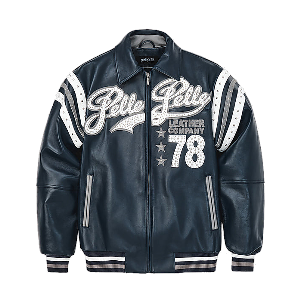 
Encrusted Varsity Кожаная куртка (Navy) для Женщин
