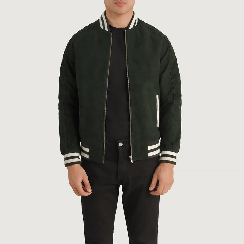 Pascal Зеленая Suede Varsity Кожаная куртка мужская