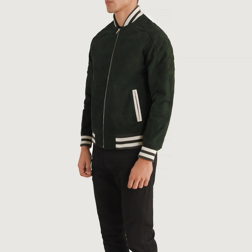 Pascal Зеленая Suede Varsity Кожаная куртка мужская