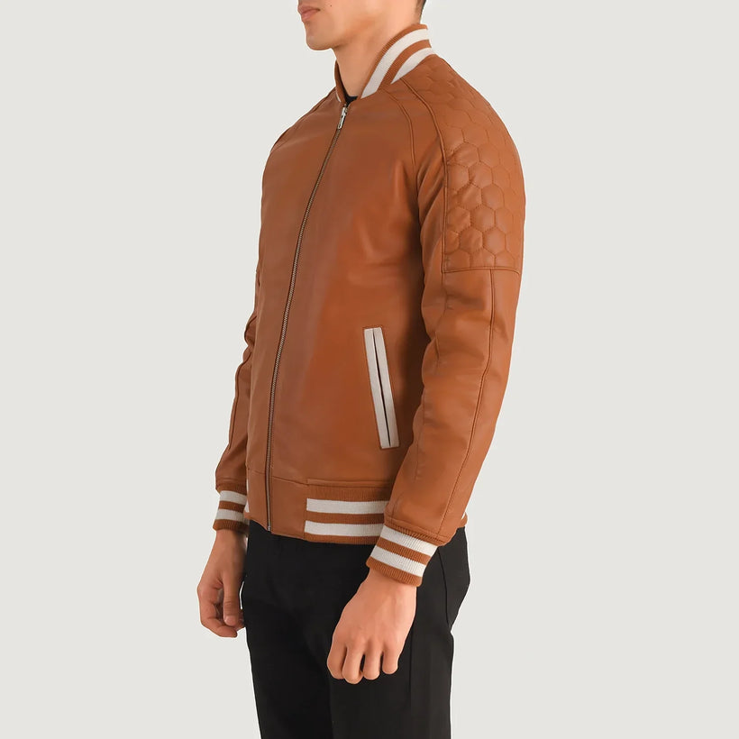 Pascal Рыжая Коричневая Leather Varsity Кожаная куртка мужская