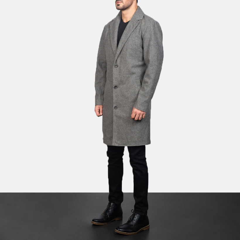 Petrillo Grey Wool Single Breasted Кожаное пальто для Мужчин