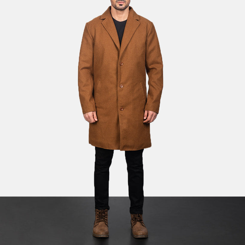 Petrillo Khaki Wool Single Breasted Кожаное пальто для Мужчин