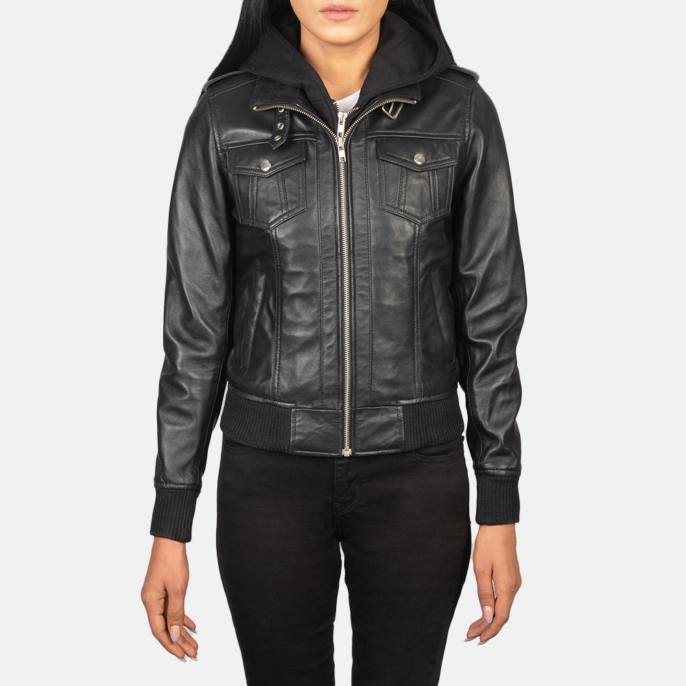 
Roslyn Hooded Кожаный бомбер для Женщин – alternate product view 4