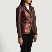 
Maroon Sheepskin leather Blazer - Вид сзади, подчеркивающий посадку по плечам и ровный край