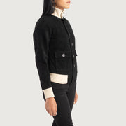 
Black Goatskin Suede Bomber Jacket - Вид сзади, подчеркивающий посадку по плечам и ровный край