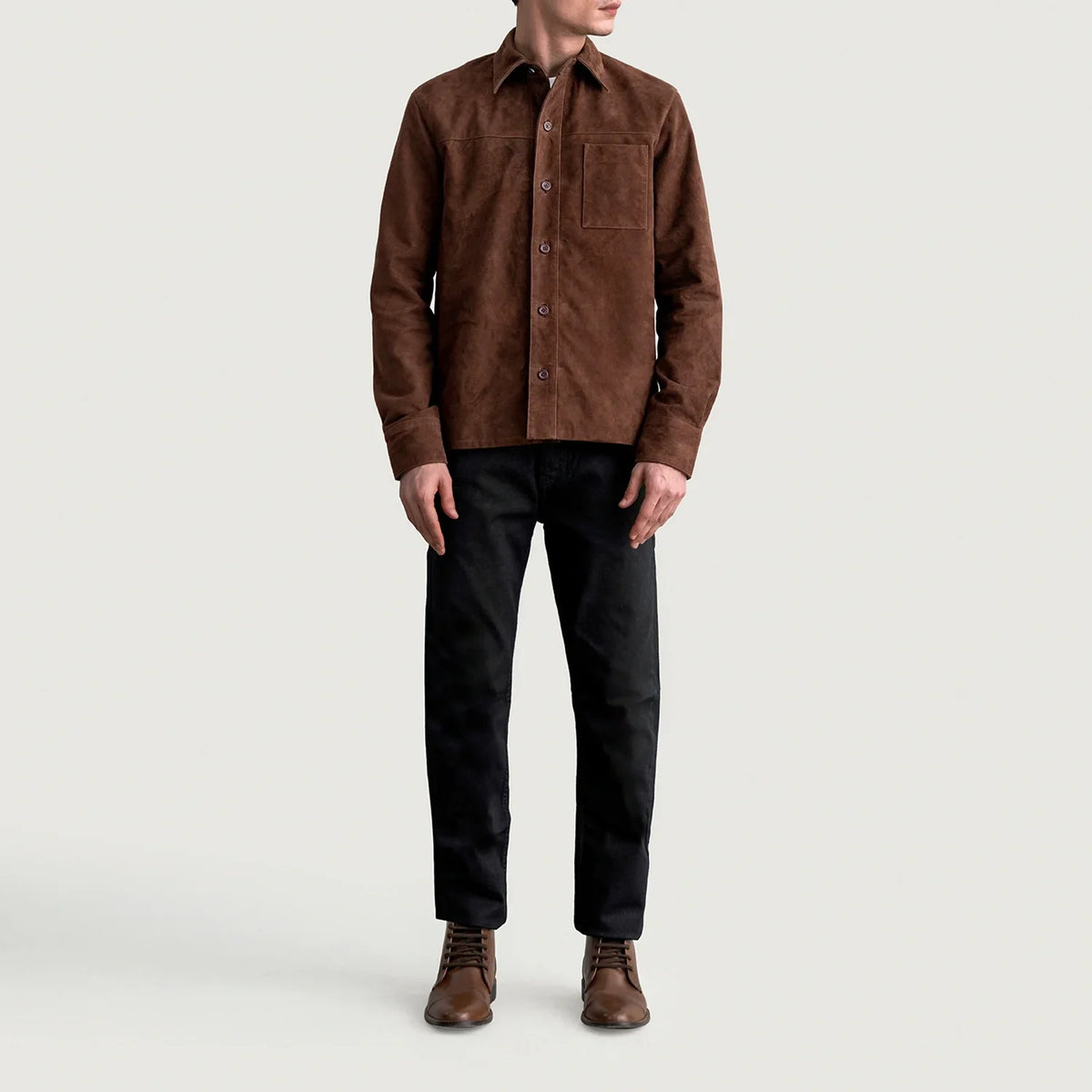 
Крупный план деталей of Shirt & Buttons Hardware on Scout Mocha Suede Leather Shirt для Мужчин