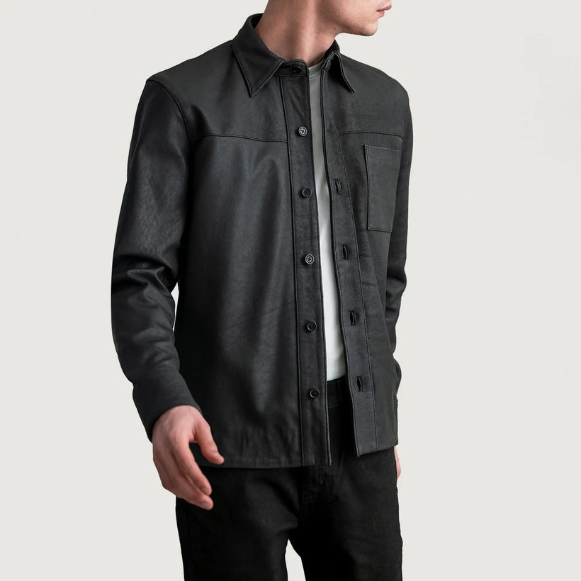 Scout Tumbled Черный Leather Shirt для Мужчин
