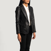
Black Sheepskin leather Blazer - Вид сзади, подчеркивающий посадку по плечам и ровный край