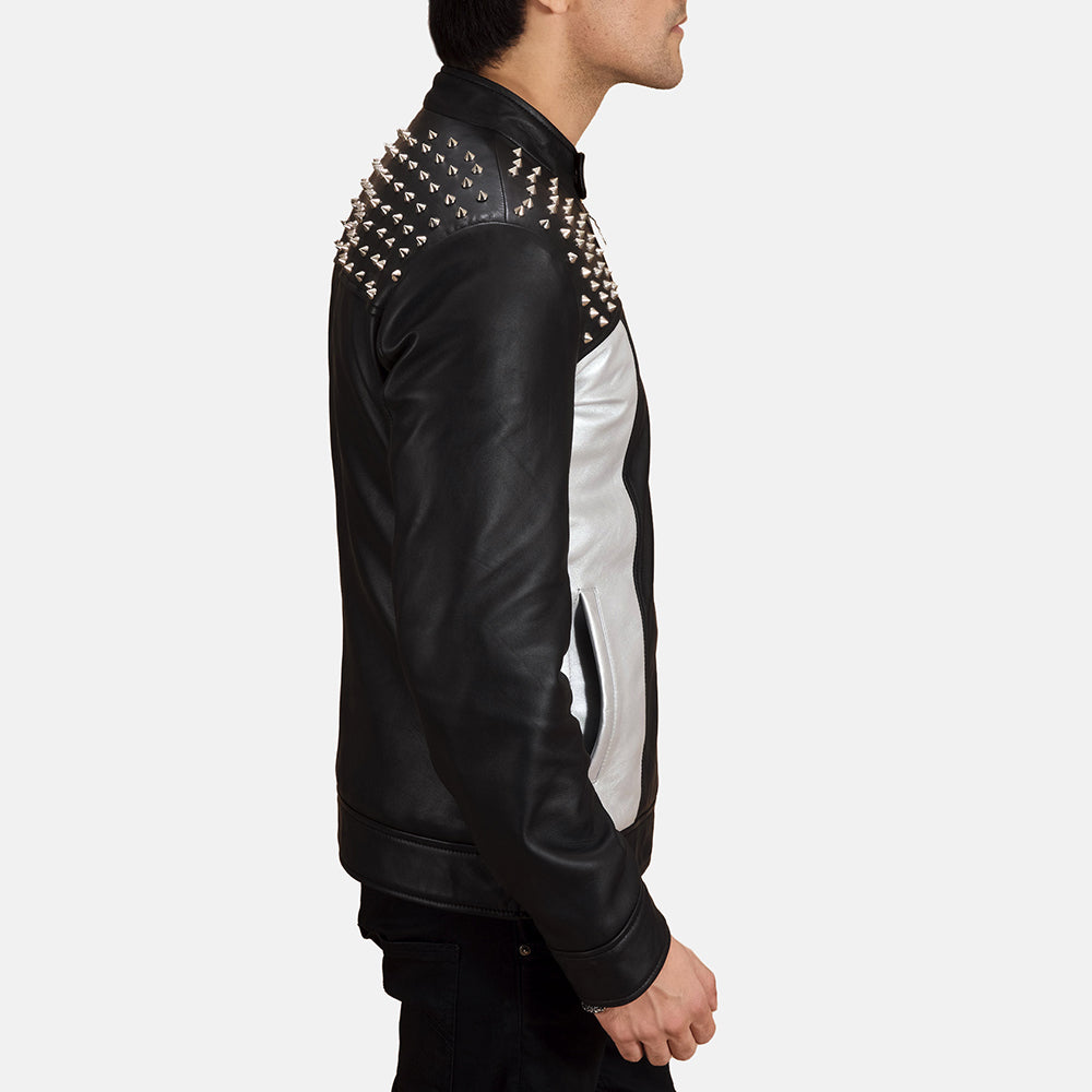 Black Sheepskin Leather Biker Jacket - Back View Showing Tailored Shoulder Fit &amp; Clean Hemline