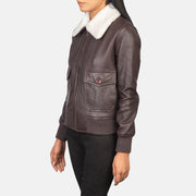 
Maroon Sheepskin Leather Bomber Jacket - Вид сзади, подчеркивающий посадку по плечам и ровный край