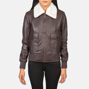 
Крупный план деталей of Shirt with Removable Collar & Zipper Hardware on Stella G-1 Maroon Leather Bomber Jacket