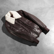 
Rib Knit & Hem Craftsmanship Construction Detail on Stella G-1 Maroon Leather Bomber Jacket
