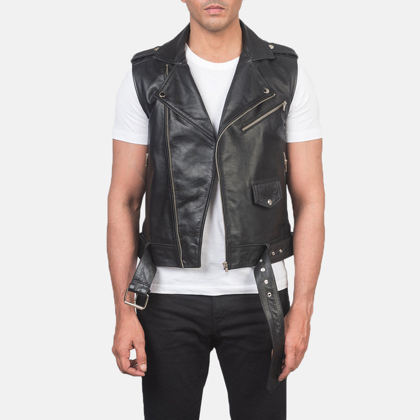 Sullivan Черная Leather Biker Vest мужская