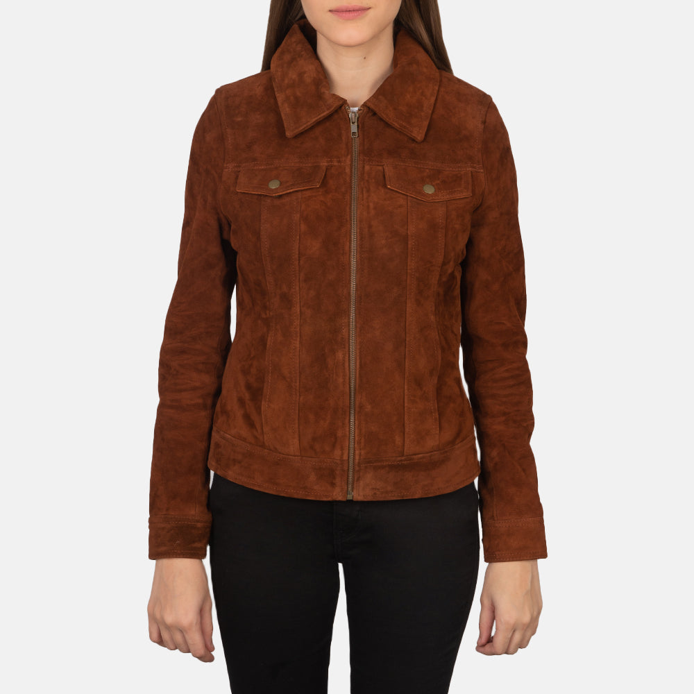 
Brown Goatskin suede Jacket - Вид сзади, подчеркивающий посадку по плечам и ровный край