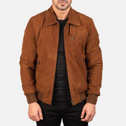 
Tomchi Рыжий Suede Кожаная куртка для Мужчин in Brown Goatskin Suede - Вид спереди и приталенный силуэт | Купить в официальном онлайн-магазине