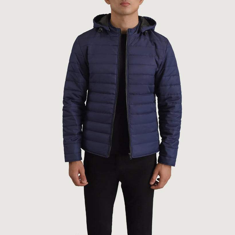 Tyler Синий Hooded Puffer Кожаная куртка для Мужчин