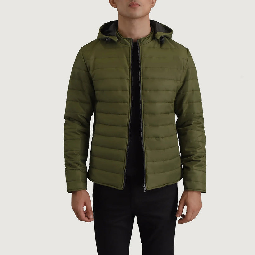Tyler Оливковый Hooded Puffer Кожаная куртка для Мужчин