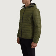 
Green Full-Grain Leather Hooded Jacket - Вид сзади, подчеркивающий посадку по плечам и ровный край
