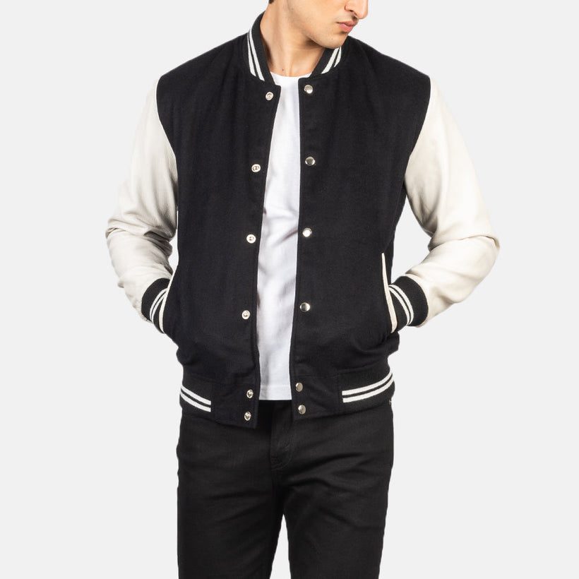 Vaxton Черная & White Hybrid Varsity Кожаная куртка мужская