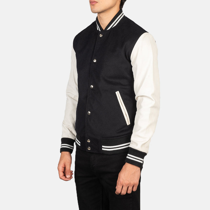 Vaxton Черная & White Hybrid Varsity Кожаная куртка мужская