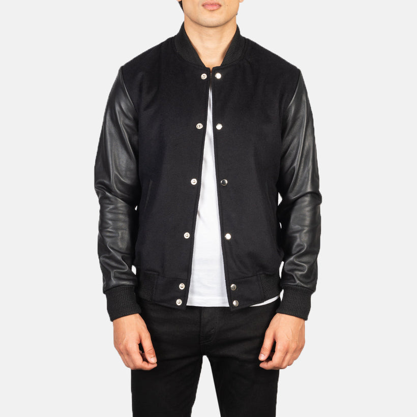 Vaxton Черная Hybrid Varsity Кожаная куртка мужская