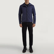 
Wesley Синий Hooded Windbreaker Кожаная куртка для Мужчин - Вид сбоку, демонстрирующий эргономичный крой рукава