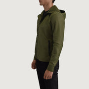 
Green Full-Grain Leather Hooded Jacket - Вид сзади, подчеркивающий посадку по плечам и ровный край