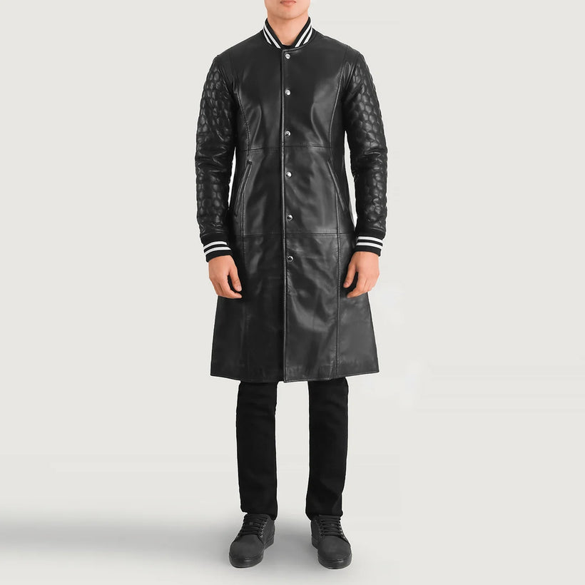 Wilde Черная Leather Varsity Кожаное пальто мужская