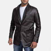 
Wine Черный Кожаный пиджак для Мужчин in Dark Brown Cow Hide Leather - Вид спереди и приталенный силуэт | Купить в официальном онлайн-магазине
