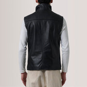 Close-Up Detail of Band with Buckle &amp; Zipper with placket Hardware on Zane Grey Suede Vest For Men