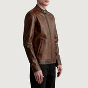 
Distressed Brown Sheepskin Leather Biker Jacket - Вид сзади, подчеркивающий посадку по плечам и ровный край